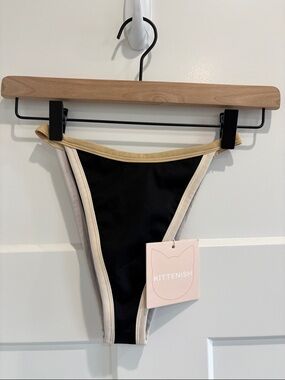 Kittenish Black Bikini Bottom with Cream and Tan Trim
